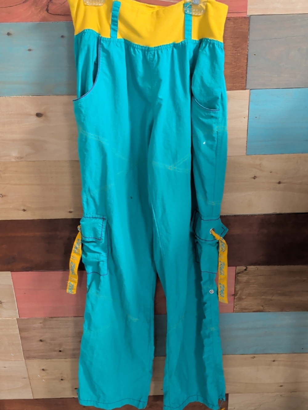 Zumba Fitness Teal and Yellow Cargo Track Jumpsuit